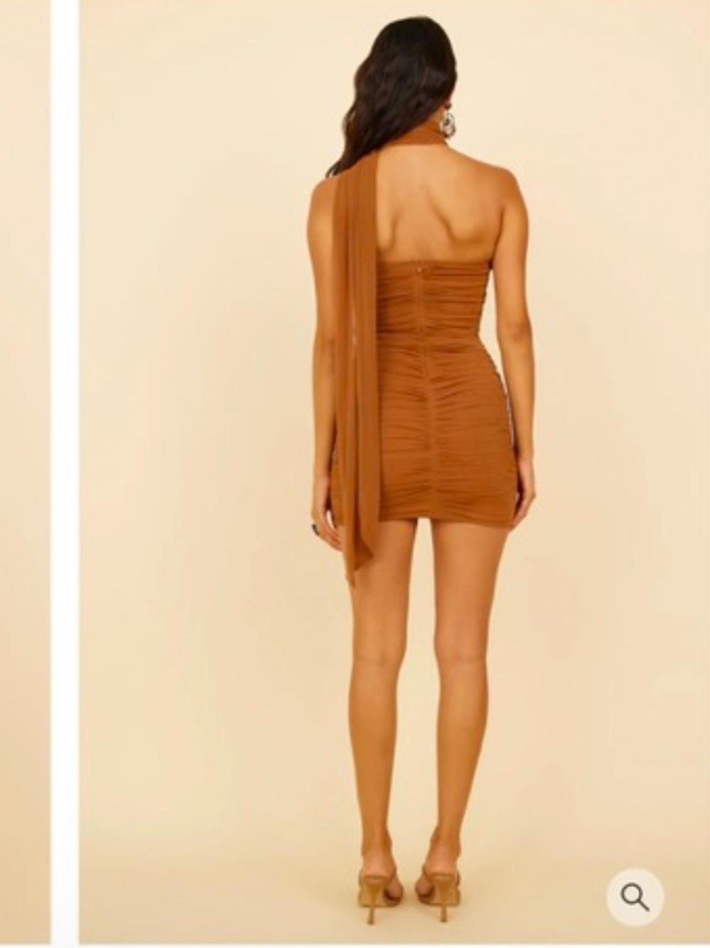 Brown One-Shoulder Ruched Mini Dress - Picture 6 of 9